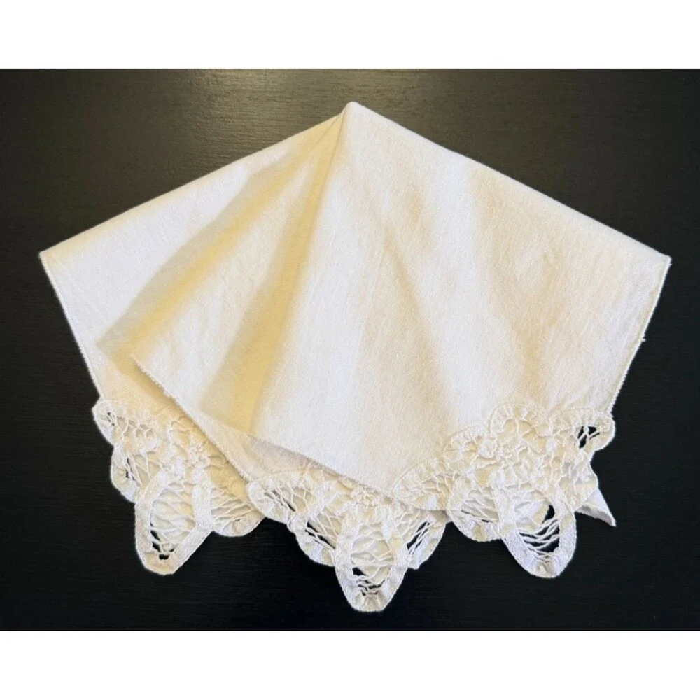 Lot 3 Vintage White Hankies Battenberg Lace Trim Cottage Core Romantic Victorian